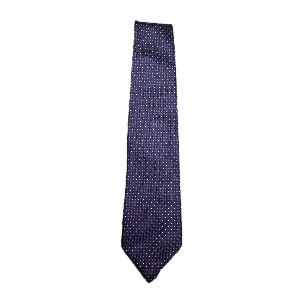 Barneys New York Mens 100% Silk Tie Blue Red Dot Geometric Pattern Made in Italy